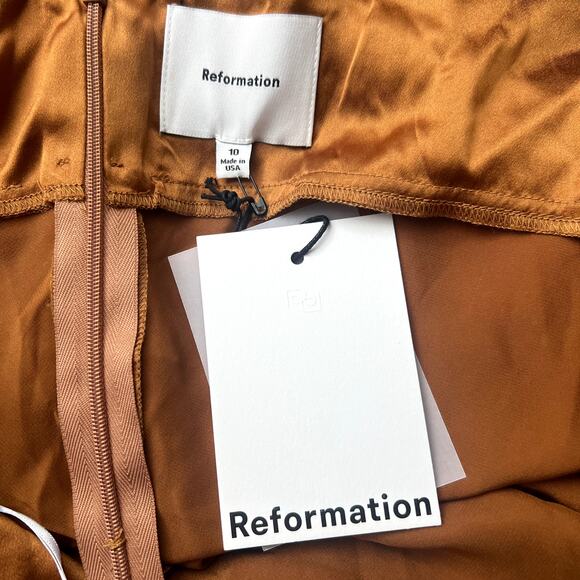 Reformation Daniela 100% Silk Maxi Gown Dress Copper Gold size 10 C0 - Picture 6 of 7